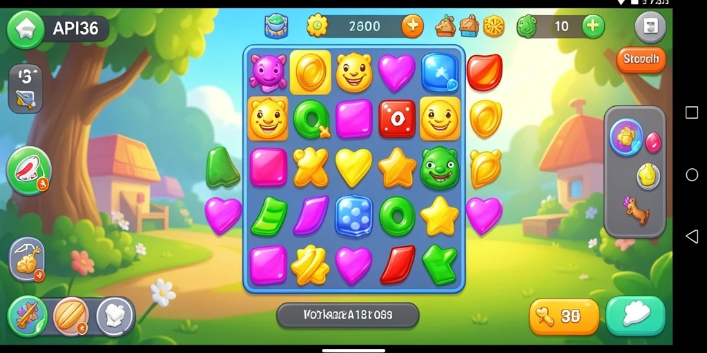Tampilan gameplay seru API36 dengan karakter Match-3 yang menarik.
