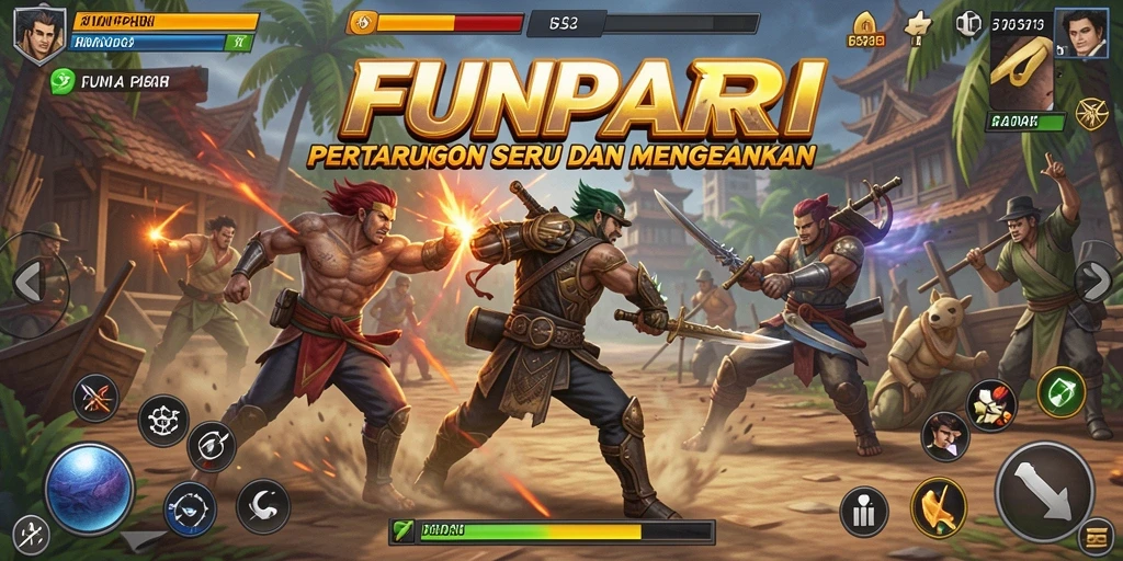 Tampilan aksi mendebarkan dalam FUNPARI saat pertarungan berlangsung.