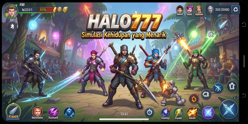 Tangkapan layar gameplay HALO777 menunjukkan avatar yang berinteraksi dalam lingkungan simulasi.