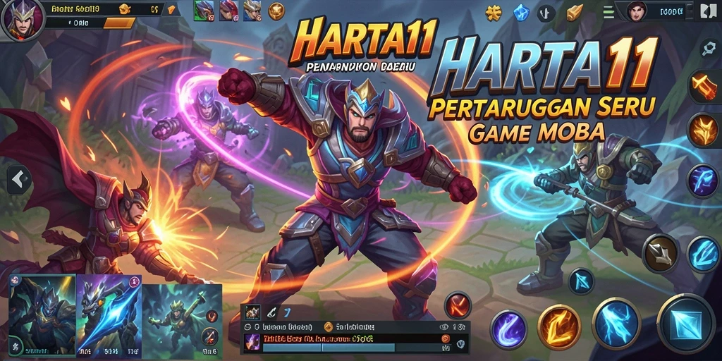Gameplay seru HARTA11 dalam pertarungan antar karakter MOBA.