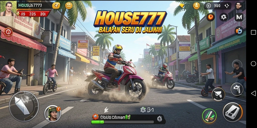Screenshot utama HOUSE777 menampilkan aksi balap yang mendebarkan dan grafis mengesankan.