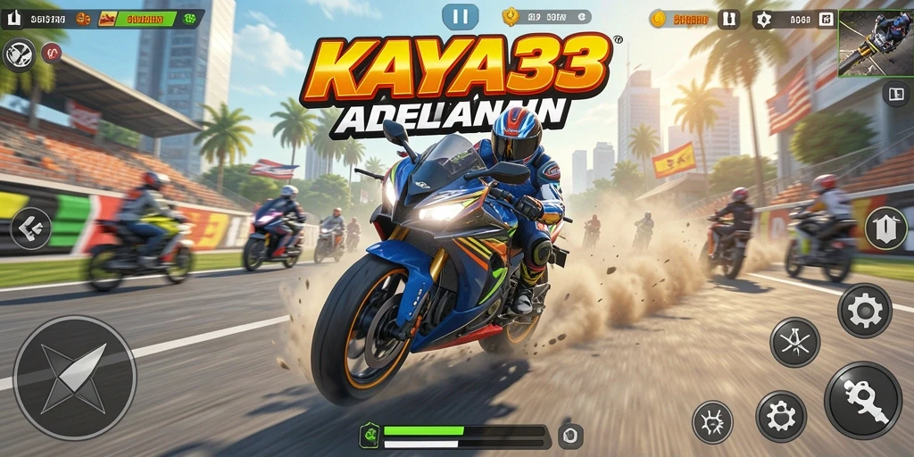 Screenshot KAYA33 menunjukkan momen mendebarkan dalam balapan motor.