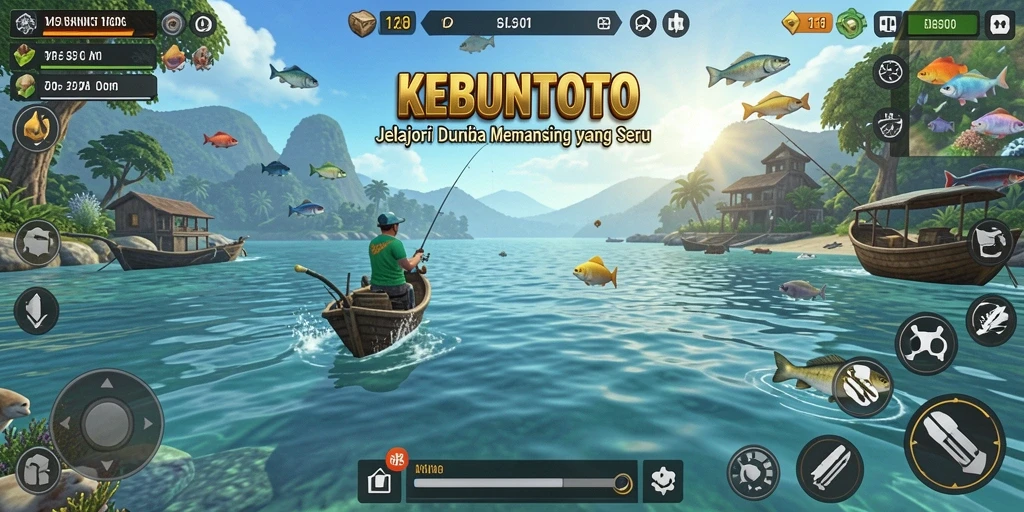Gameplay KEBUNTOTO yang seru dengan berbagai aktivitas memancing.