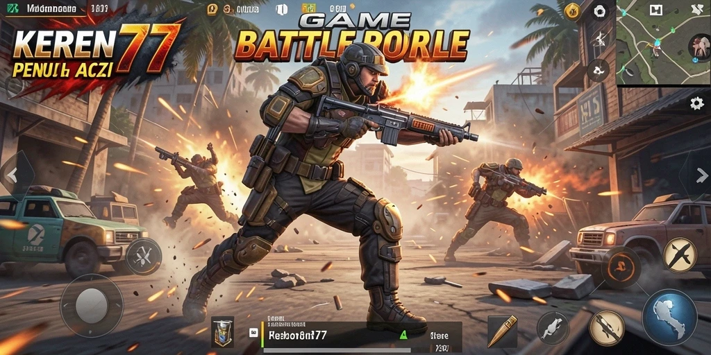 Tampilan gameplay menarik dari KEREN77 pada pertempuran Battle Royale.