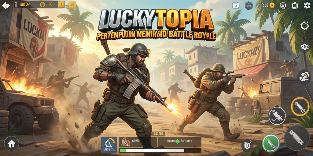 Tangkapan layar utama menunjukkan aksi intens dalam pertarungan Battle Royale.