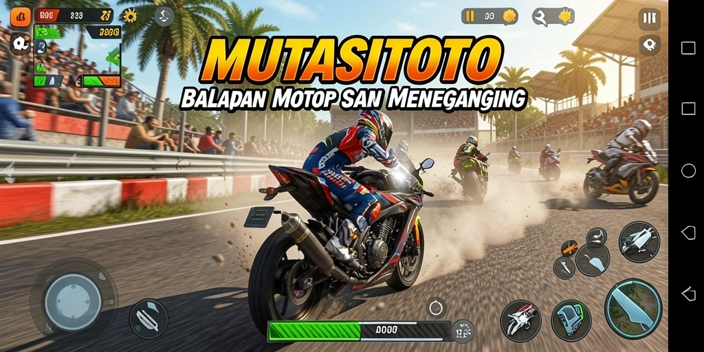 Gameplay mendebarkan di MUTASITOTO dengan balapan motor yang seru.
