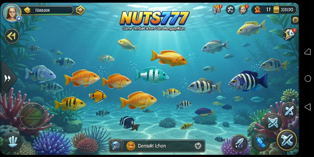 Tampilan gameplay NUTS777 yang menampilkan aksi tembak ikan yang seru.