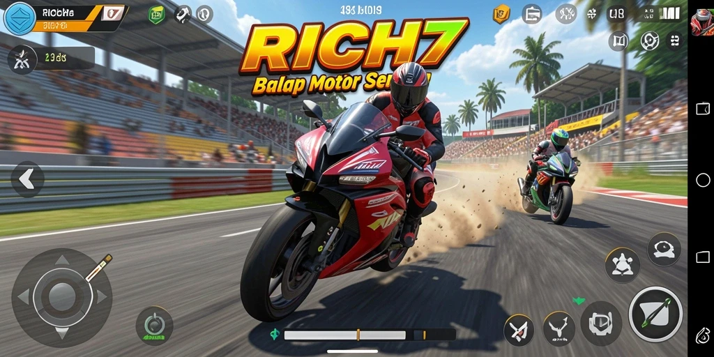 Screenshot menampilkan aksi balap motor yang kencang dan seru.