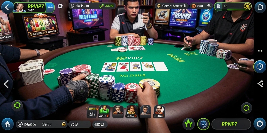 Tampilan screenshot gameplay RPVIP7 saat bermain Poker dengan teman.