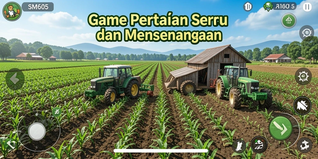 Tampilan gameplay SM605 yang menunjukkan keseruan bertani.