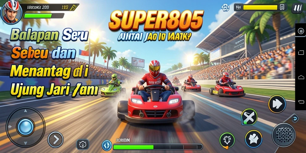 Gameplay Racing mendebarkan di SUPER805 dengan aksi cepat.