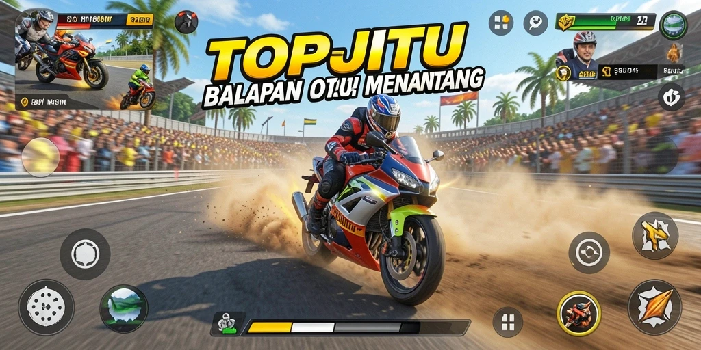 Gameplay seru balapan motor dalam TOPJITU dengan lintasan yang menantang.