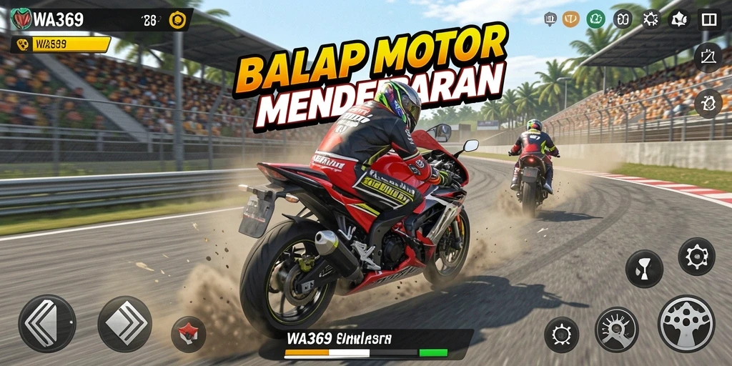 Gameplay balap motor yang seru dan mendebarkan.